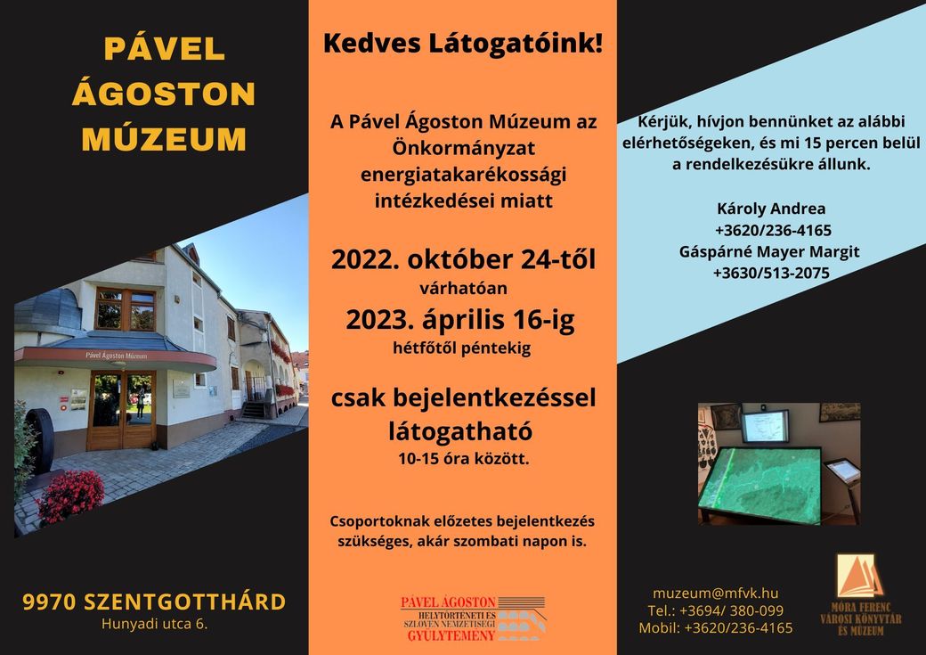 Múzeum nyitva tartása 2023. április 16-ig