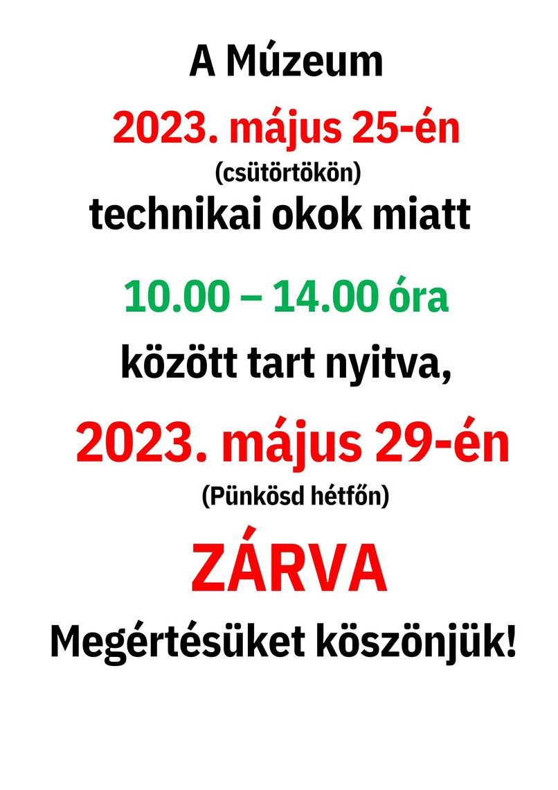 Nyitvatartás változás